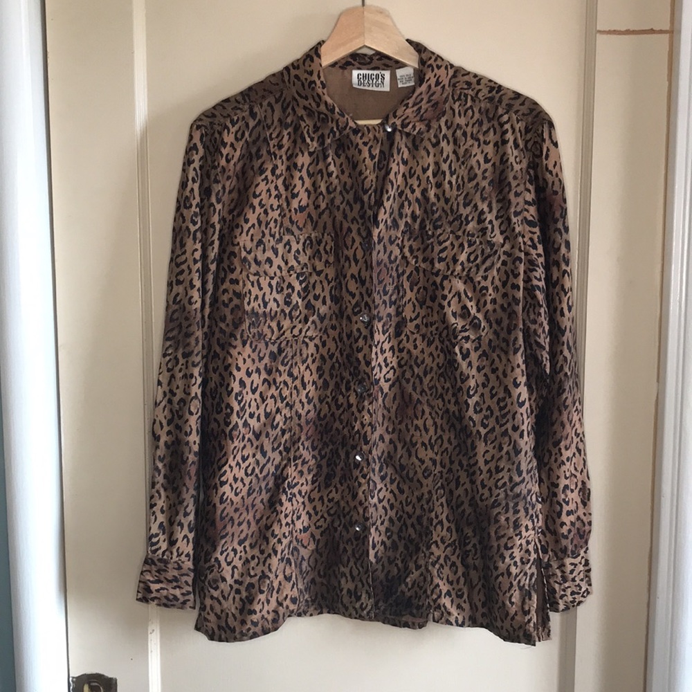 Vintage Chico’s silk animal print button down top